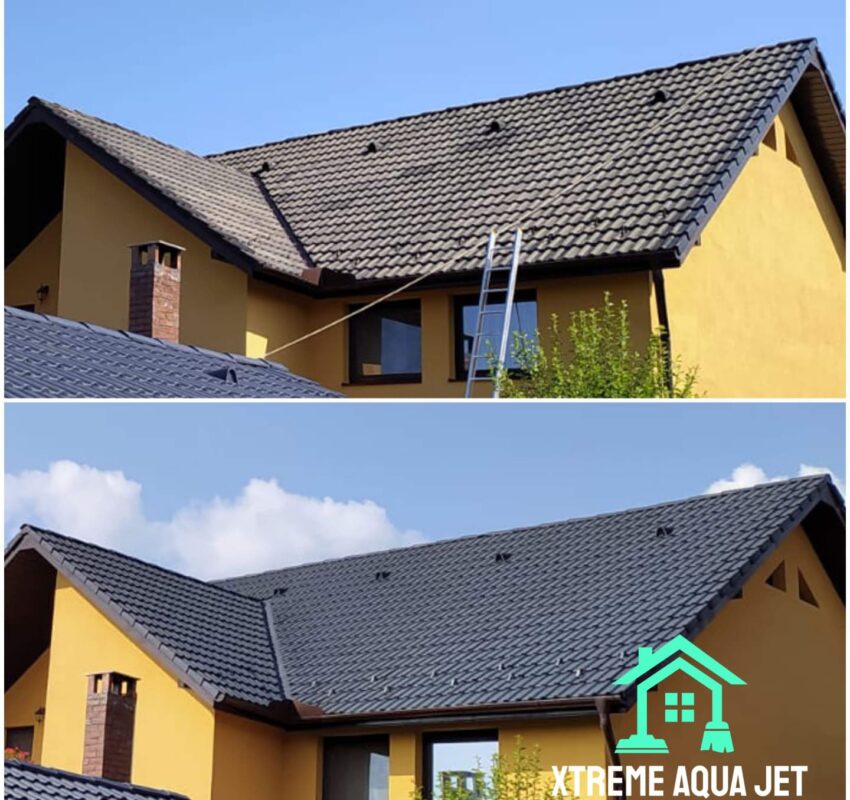 curățare si vopsire acoperiș din țiglă înainte și după