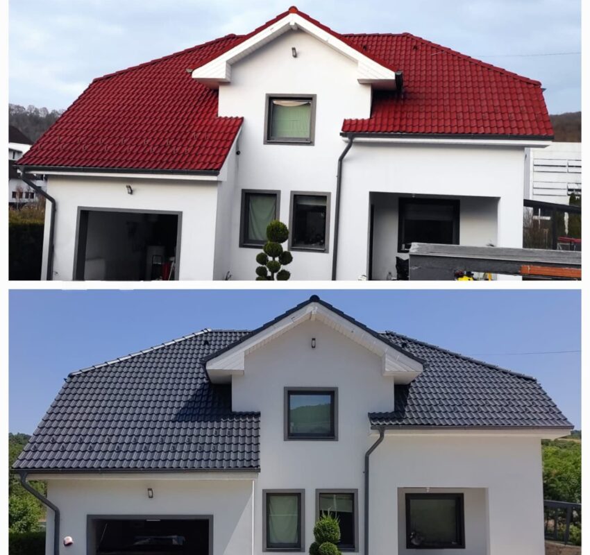 Curățare și vopsire acoperiș din țiglă – înainte și după – județul Mureș