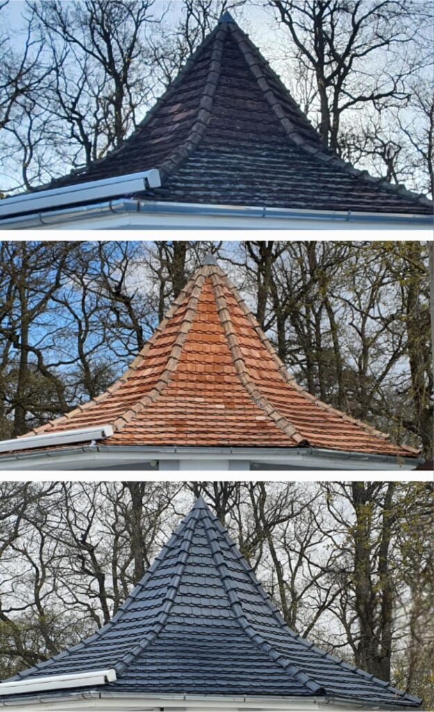 Curățare și vopsire acoperiș țiglă – înainte și după
